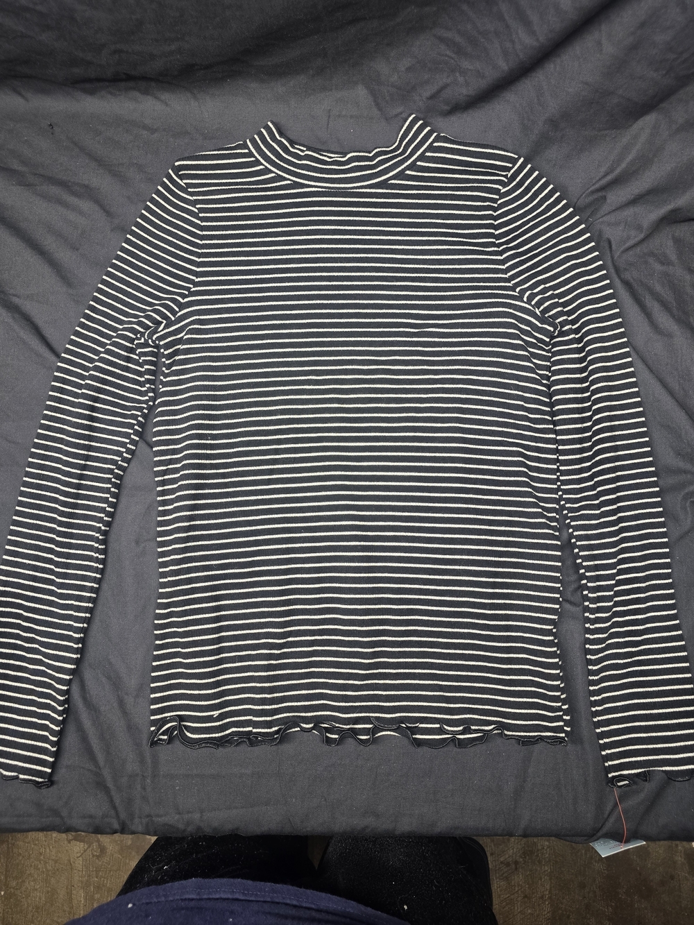 Cat & Jack Girls XL (14) Black White Striped Mock Neck Long Sleeve Ribbed Top
